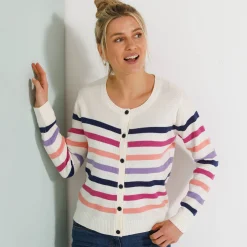 Trui En Vest<Blancheporte Gestreepte cardigan met knopen ecru / violine