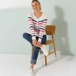 Trui En Vest<Blancheporte Gestreepte cardigan met knopen ecru / violine