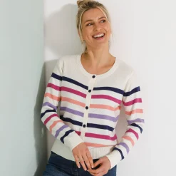 Trui En Vest<Blancheporte Gestreepte cardigan met knopen ecru / violine