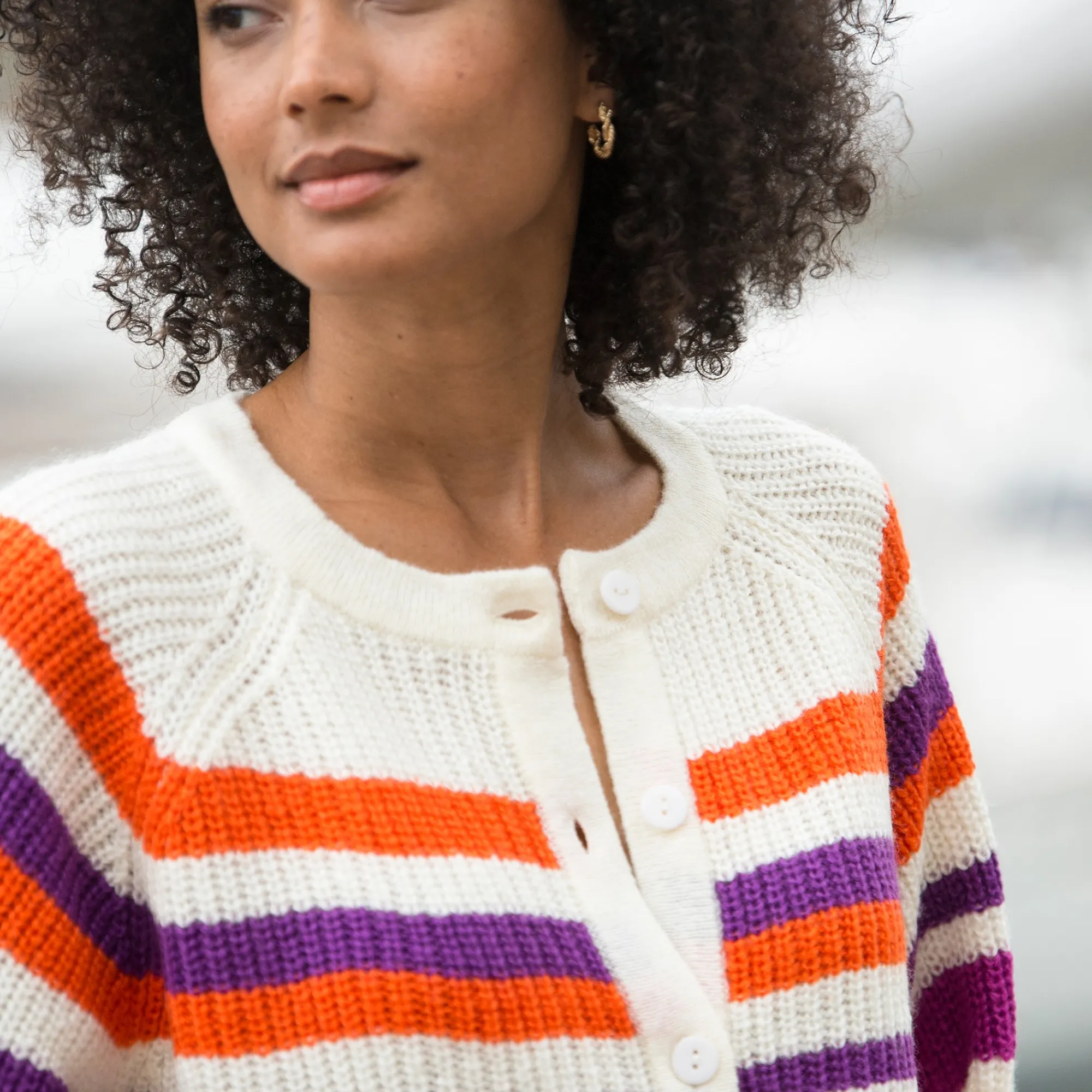 Trui En Vest<Blancheporte Gestreepte cardigan met knoopsluiting ecru / violine