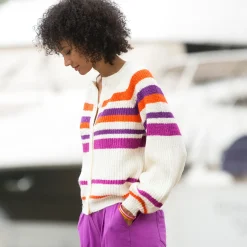 Trui En Vest<Blancheporte Gestreepte cardigan met knoopsluiting ecru / violine