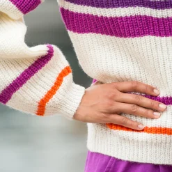 Trui En Vest<Blancheporte Gestreepte cardigan met knoopsluiting ecru / violine