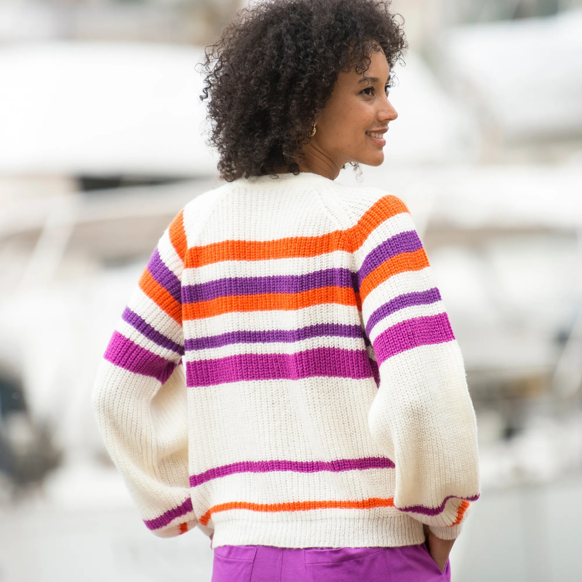 Trui En Vest<Blancheporte Gestreepte cardigan met knoopsluiting ecru / violine