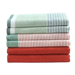 Droogdoek En Handdoek<Blancheporte Gestreepte en effen droogdoeken, katoen met ingeweven motieven - sets groen / terracotta