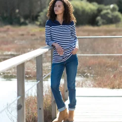 T-Shirt En Topje<Blancheporte Gestreepte polo in jerseytricot marine / gebroken wit