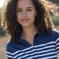 T-Shirt En Topje<Blancheporte Gestreepte polo in jerseytricot marine / gebroken wit