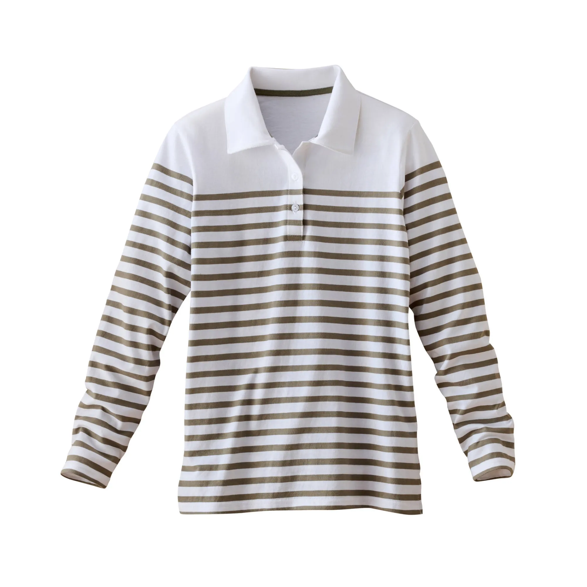 T-Shirt En Topje<Blancheporte Gestreepte polo in jerseytricot kaki / gebroken wit