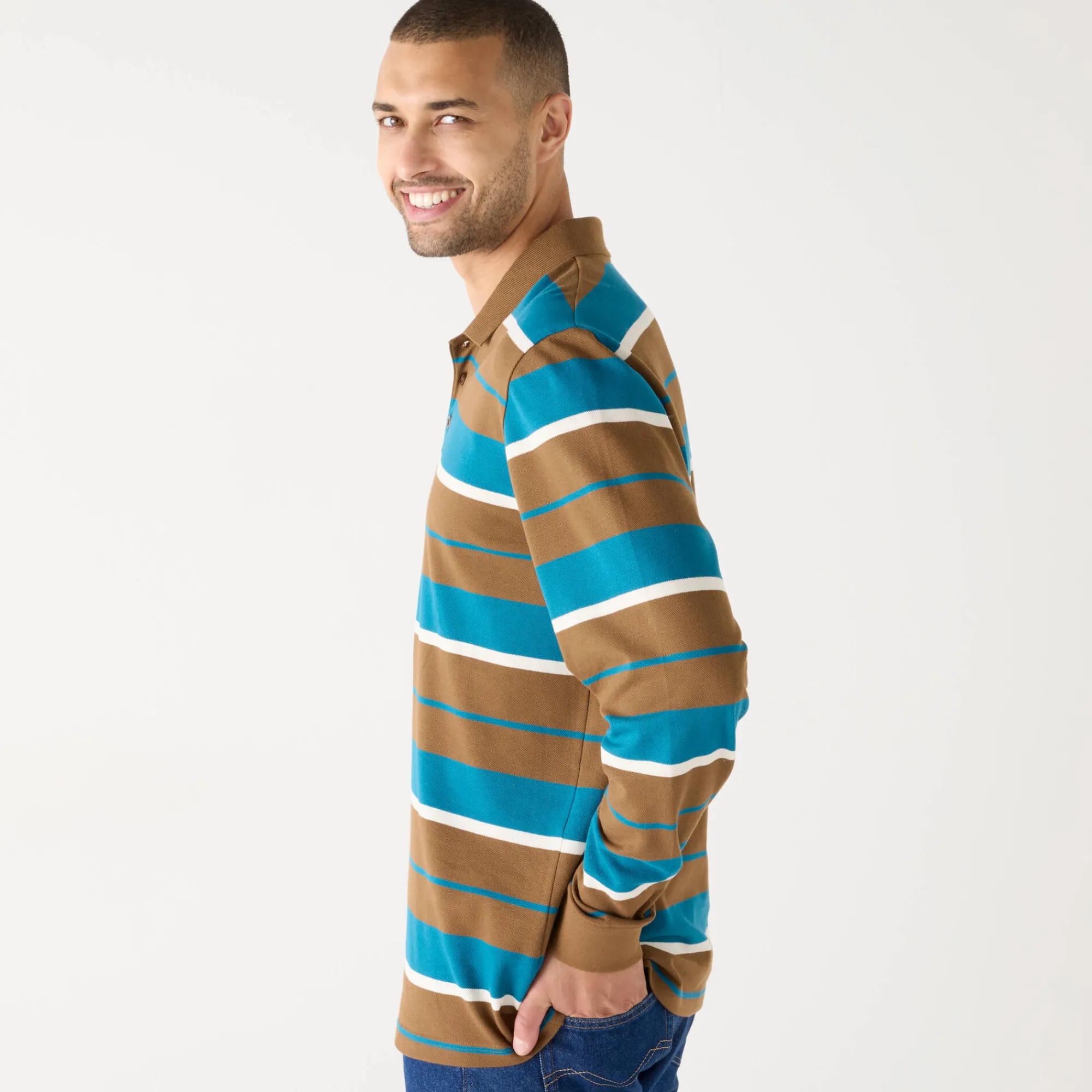 T-Shirt, Hemd En Polo<Blancheporte Gestreepte polo in piquétricot, lange mouwen koper