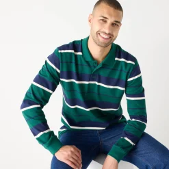 T-Shirt, Hemd En Polo<Blancheporte Gestreepte polo in piquétricot, lange mouwen flessengroen