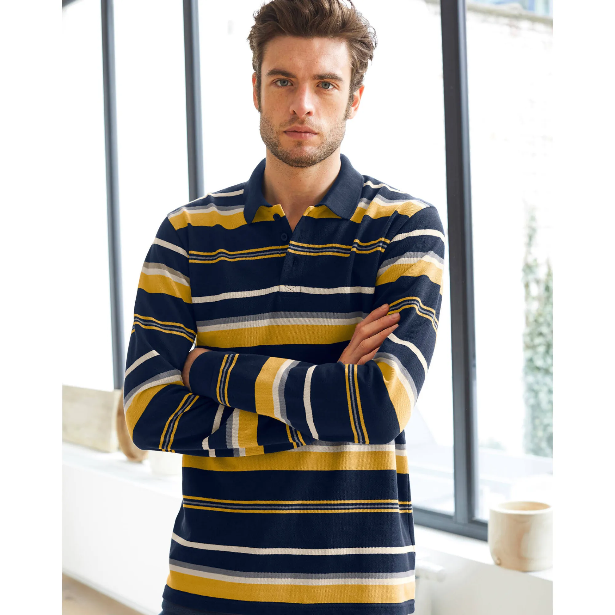 T-Shirt, Hemd En Polo<Blancheporte Gestreepte polo in piquétriot, lange mouwen marine / honing