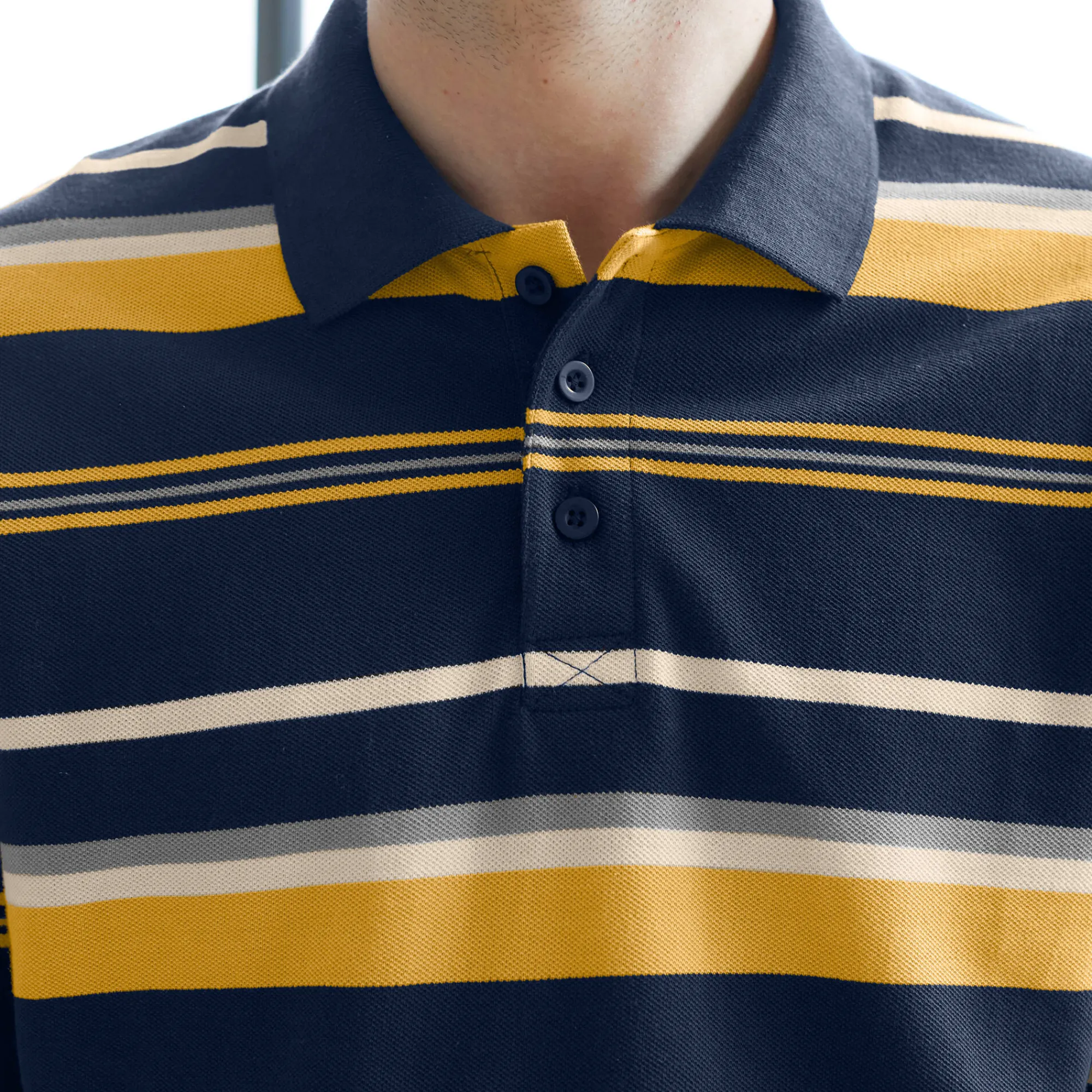 T-Shirt, Hemd En Polo<Blancheporte Gestreepte polo in piquétriot, lange mouwen marine / honing