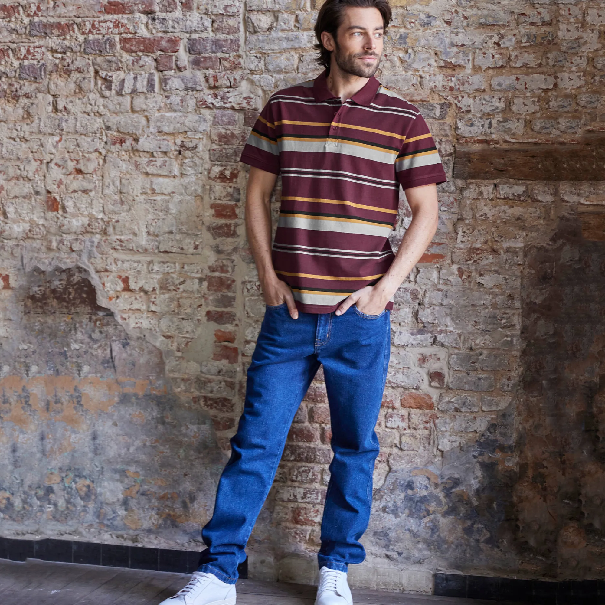 T-Shirt, Hemd En Polo<Blancheporte Gestreepte poloin piquétricot, korte mouwen pruim / honing