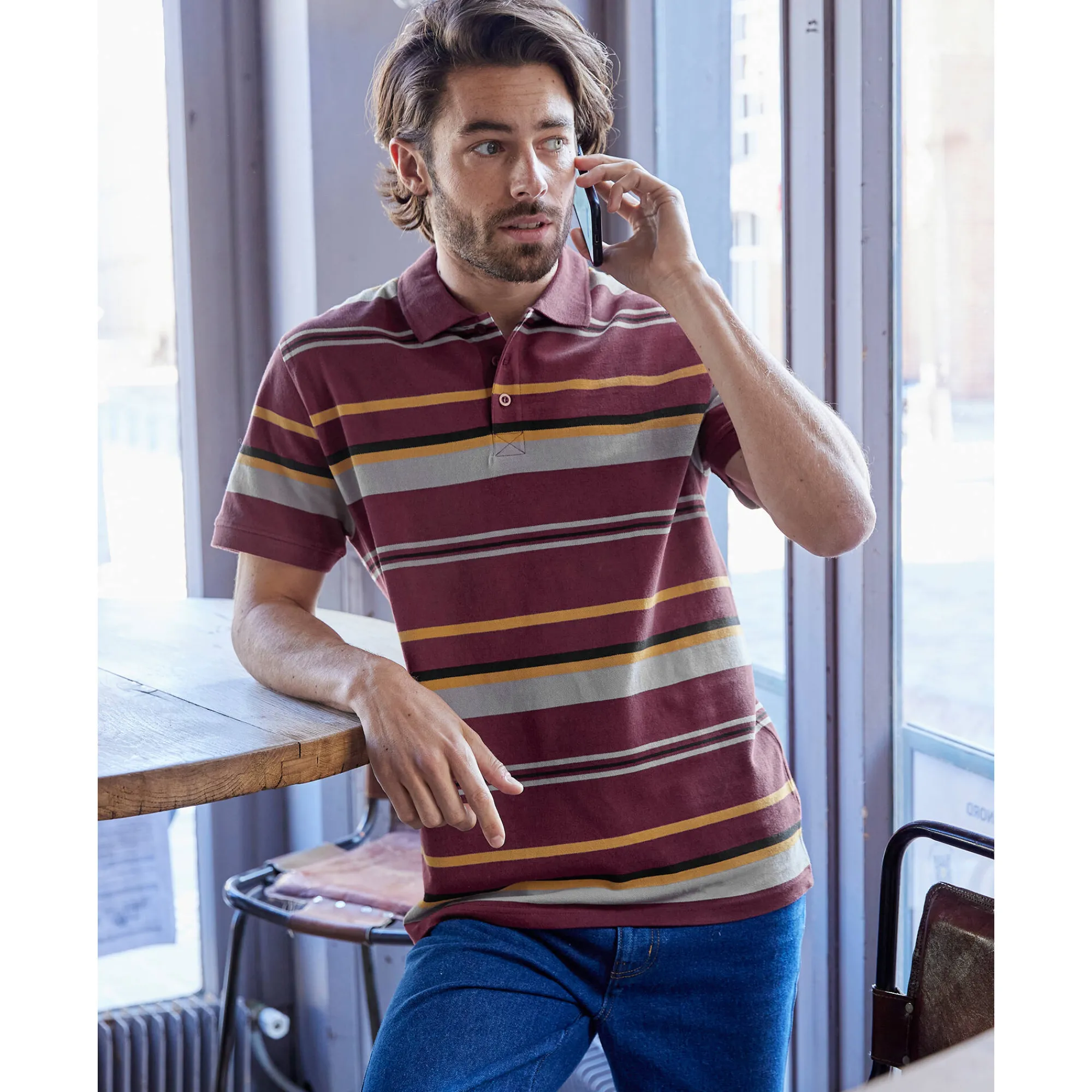 T-Shirt, Hemd En Polo<Blancheporte Gestreepte poloin piquétricot, korte mouwen pruim / honing