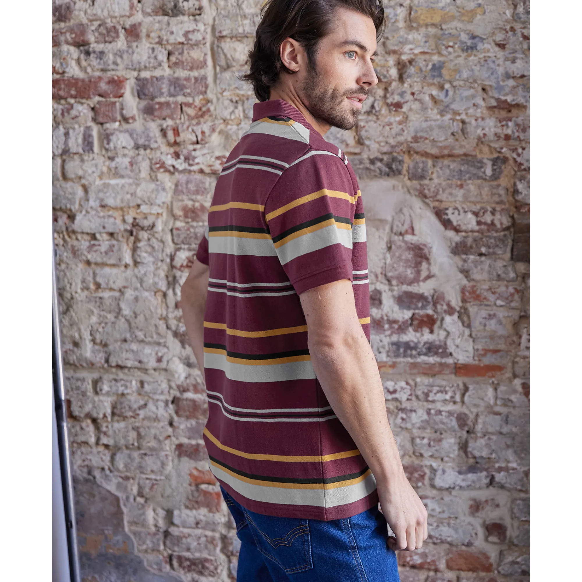 T-Shirt, Hemd En Polo<Blancheporte Gestreepte poloin piquétricot, korte mouwen pruim / honing
