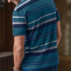 T-Shirt, Hemd En Polo<Blancheporte Gestreepte poloin piquétricot, korte mouwen eendenblauw