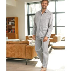 Pyjama En Kamerjas<Blancheporte Gestreepte pyjama - katoenpopeline grijs
