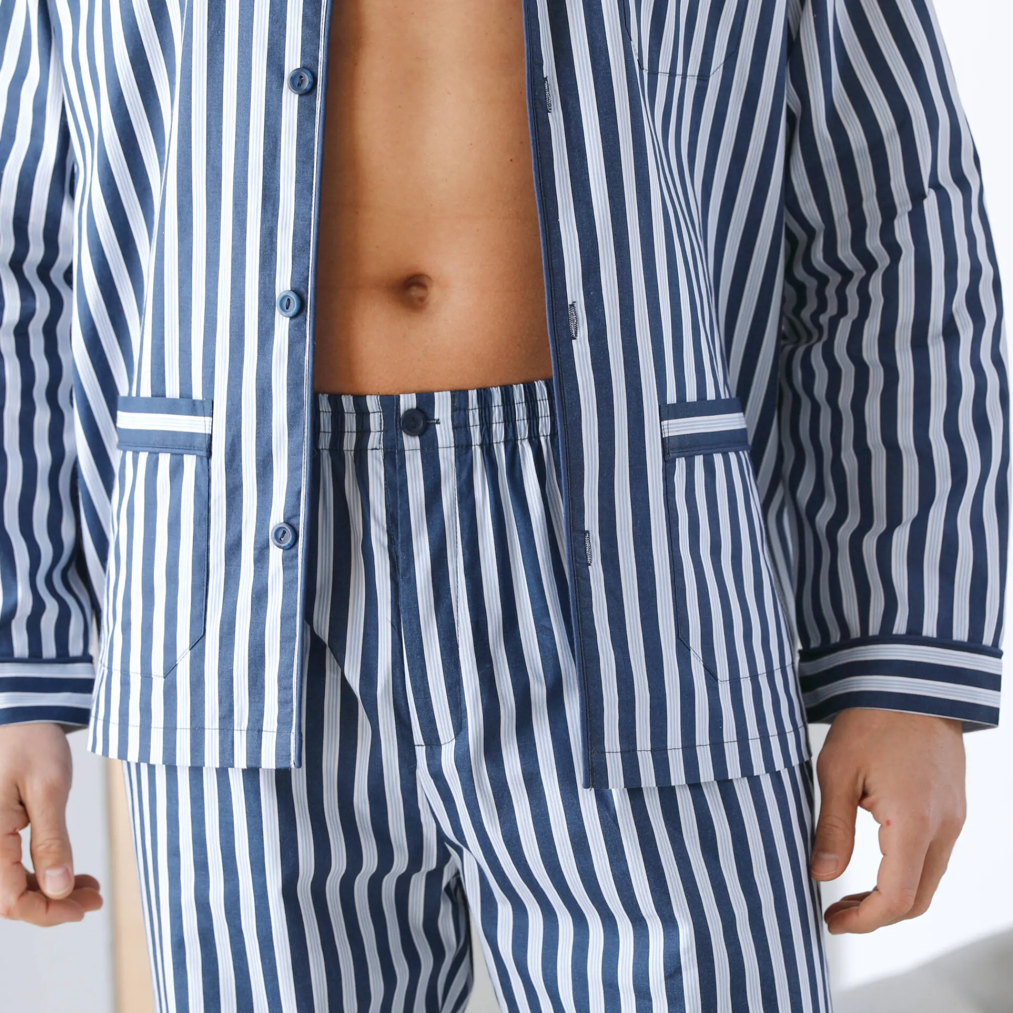 Pyjama En Kamerjas<Blancheporte Gestreepte pyjama - katoenpopeline marine / ecru