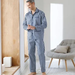 Pyjama En Kamerjas<Blancheporte Gestreepte pyjama - katoenpopeline marine / ecru