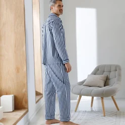 Pyjama En Kamerjas<Blancheporte Gestreepte pyjama - katoenpopeline marine / ecru