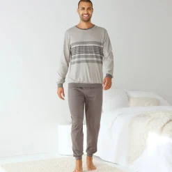 Pyjama En Kamerjas<Blancheporte Gestreepte pyjama in katoen met lange mouwen grijs