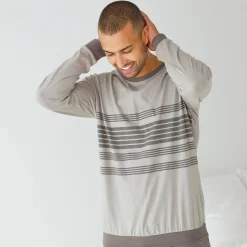 Pyjama En Kamerjas<Blancheporte Gestreepte pyjama in katoen met lange mouwen grijs