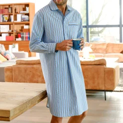 Pyjama En Kamerjas<Blancheporte Gestreepte pyjama in liketstijl - katoenpopeline hemelsblauw