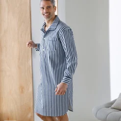 Pyjama En Kamerjas<Blancheporte Gestreepte pyjama in liketstijl - katoenflanel marine / ecru