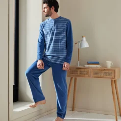 Pyjama En Kamerjas<Blancheporte Gestreepte pyjama in velours met korte mouwen blauw