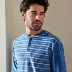 Pyjama En Kamerjas<Blancheporte Gestreepte pyjama in velours met korte mouwen blauw