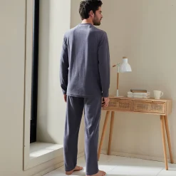 Pyjama En Kamerjas<Blancheporte Gestreepte pyjama in velours met korte mouwen antraciet