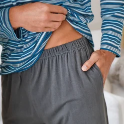 Pyjama En Kamerjas<Blancheporte Gestreepte pyjama met Tunesische hals antraciet / eendenblauw