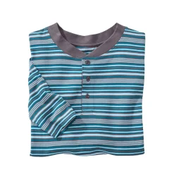 Pyjama En Kamerjas<Blancheporte Gestreepte pyjama met Tunesische hals antraciet / eendenblauw
