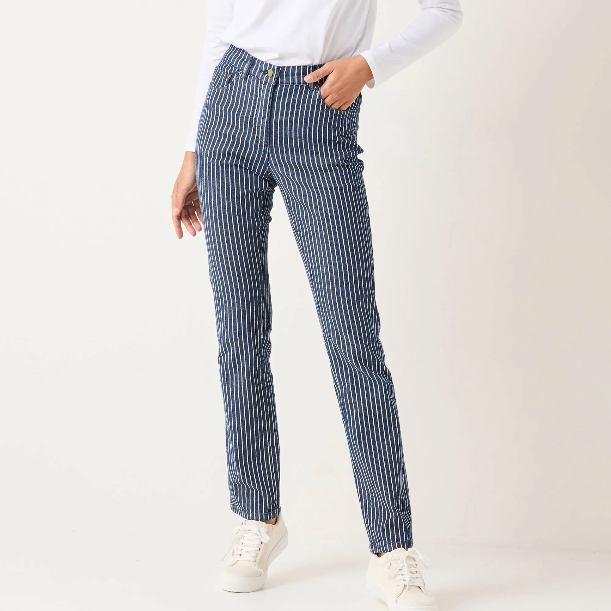 Jeans<Blancheporte Gestreepte rechte jeans dark blue