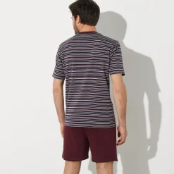 Pyjama En Kamerjas<Blancheporte Gestreepte shortama met Tunesische hals bordeaux