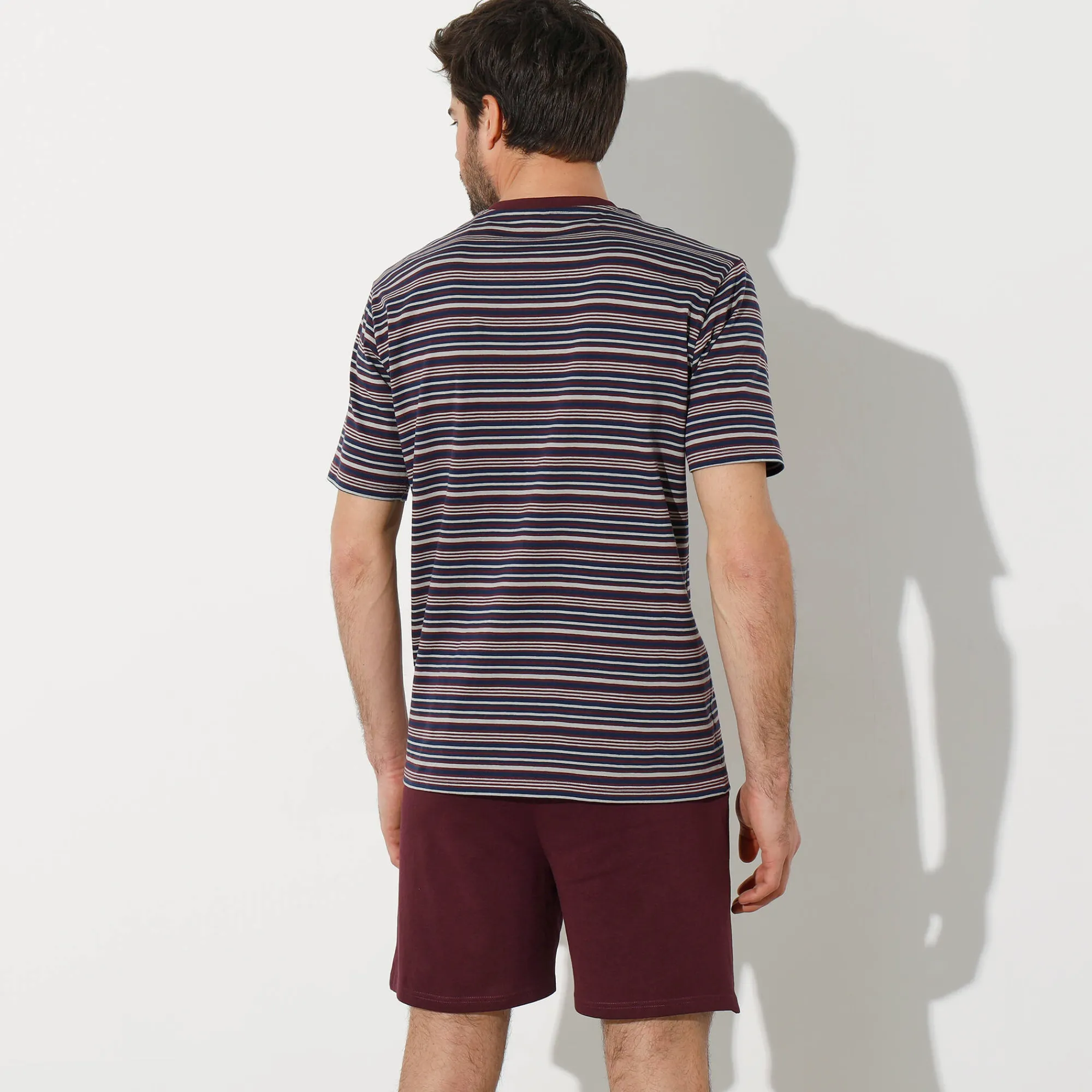 Pyjama En Kamerjas<Blancheporte Gestreepte shortama met Tunesische hals bordeaux