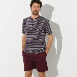 Pyjama En Kamerjas<Blancheporte Gestreepte shortama met Tunesische hals bordeaux