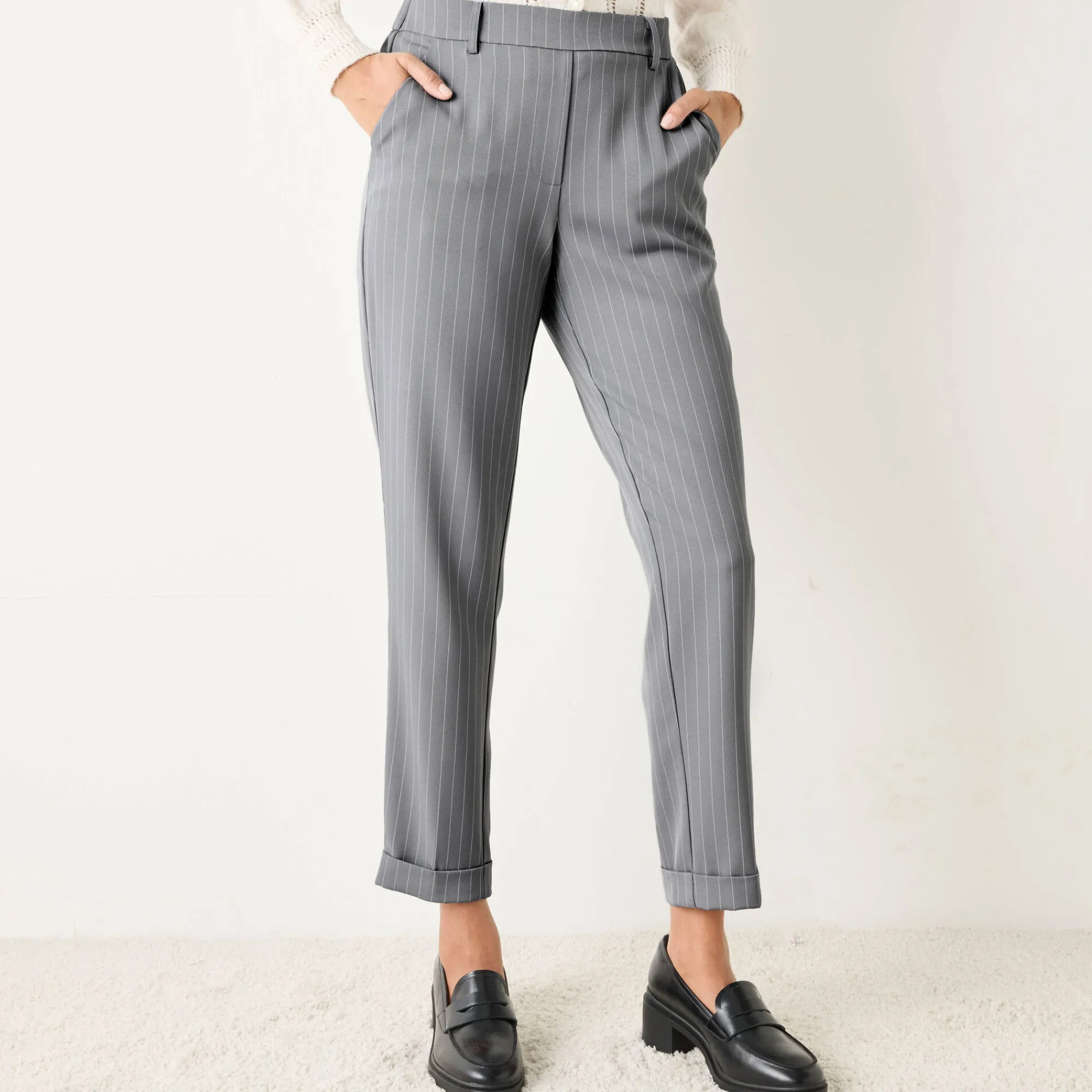 Broek<Blancheporte Gestreepte tapered 7/8-broek grijs / wit