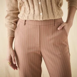 Broek<Blancheporte Gestreepte tapered 7/8-broek hazelnootbruin / wit