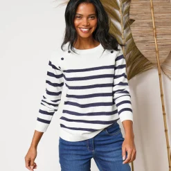 Trui En Vest<Blancheporte Gestreepte trui in marinestijl ecru / marine