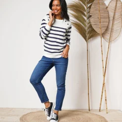 Trui En Vest<Blancheporte Gestreepte trui in marinestijl ecru / marine