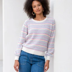 Trui En Vest<Blancheporte Gestreepte trui met aflopend effect, patenttricot ecru / veelkleurig