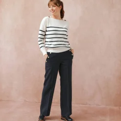 Trui En Vest<Blancheporte Gestreepte trui met boothals, knopen aan de schouders ecru / marine