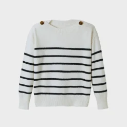 Trui En Vest<Blancheporte Gestreepte trui met boothals, knopen aan de schouders ecru / marine