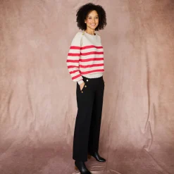 Trui En Vest<Blancheporte Gestreepte trui met goudkleurige knopen, patenttricot ecru / roze