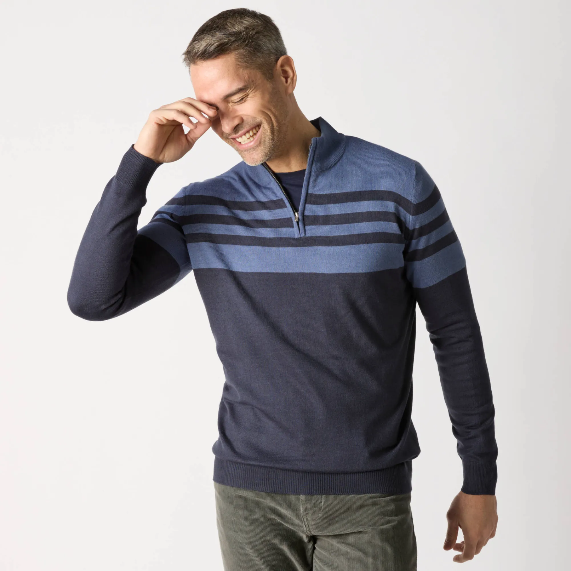 Trui En Vest<Blancheporte Gestreepte trui met opstaande kraag, kasjmiertouch marine / blauw