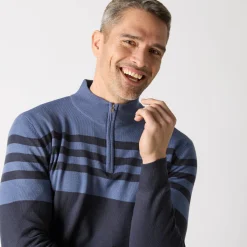 Trui En Vest<Blancheporte Gestreepte trui met opstaande kraag, kasjmiertouch marine / blauw