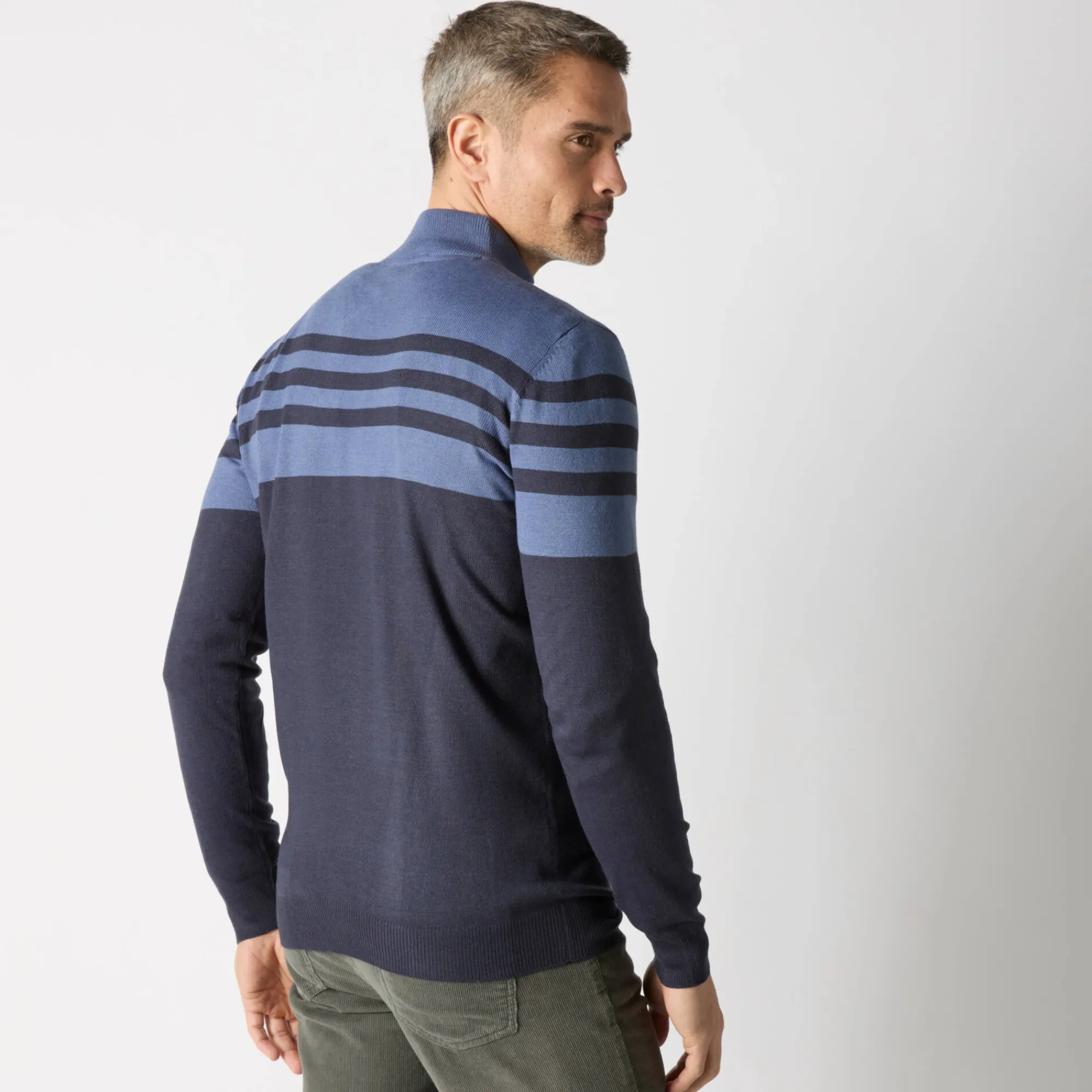 Trui En Vest<Blancheporte Gestreepte trui met opstaande kraag, kasjmiertouch marine / blauw