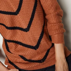 Trui En Vest<Blancheporte Gestreepte trui met V-hals - mohairtouch karamel / zwart
