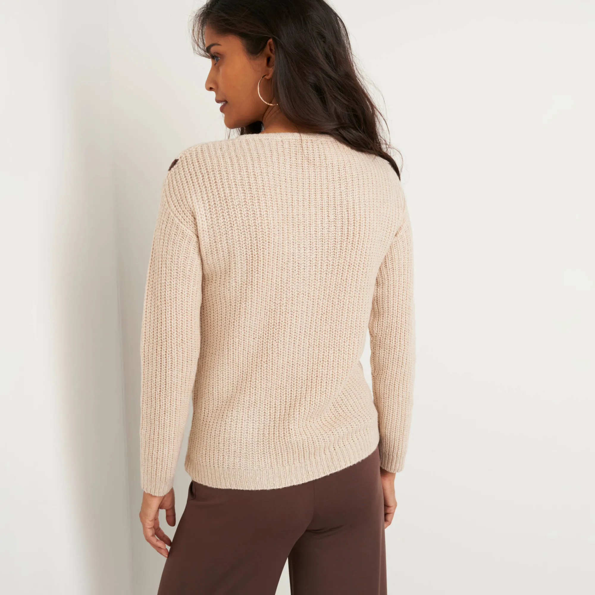 Trui En Vest<Blancheporte Gestreepte trui met V-hals - mohairtouch beige / chocolade