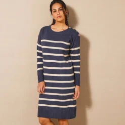 Jurk<Blancheporte Gestreepte trui-jurk in marinestijl marine / goudkleurig